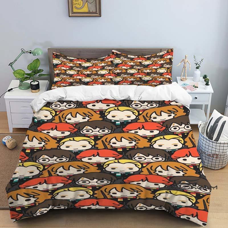 3D-Printed "Chibi-Style" Harry Potter Bedding Set (Duvet Cover & Pillowcases)—Perfect for Decorating Boys' and Girls' Bedrooms.1
