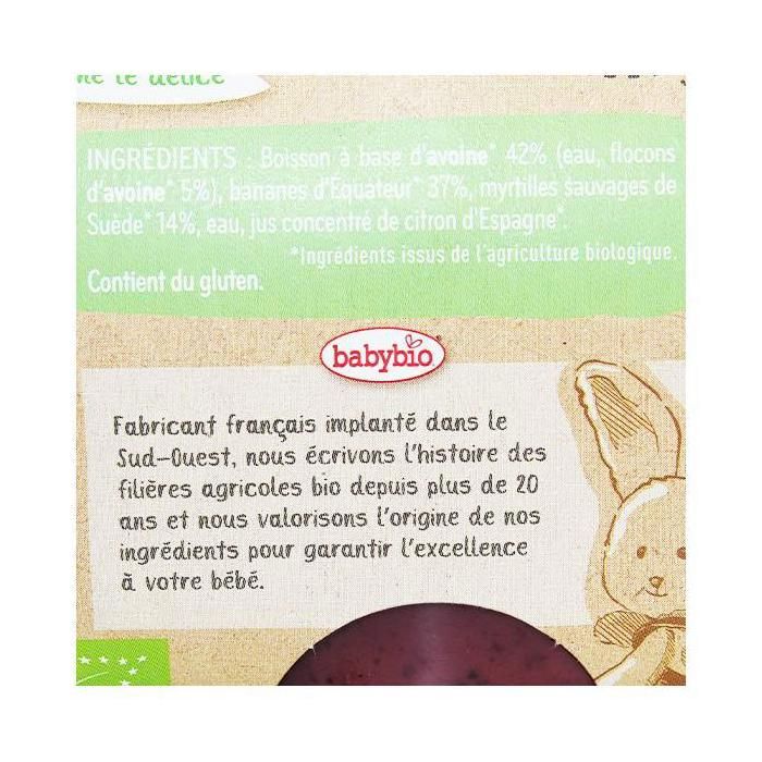 Babybio - Petit Pot Bébé Brassé Avoine Banane Myrtille - Bio - 2x130g - Dès 6 Mois