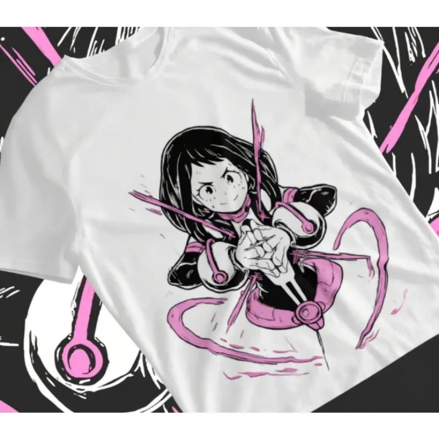 

2026 New Trend Four Seasons Cosplay Unisex Ochaco Uraraka Casual T-Shirt Boku No Hero Academia Shirt BNHA Deku Bakugo Soft Tee S чёрный