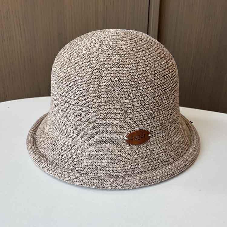 Women's Summer New Sunscreen Thin Crimped Knitted Basin Hat Dome Small Edge Bucket Hat Fashionable Versatile Beach Sun Hat