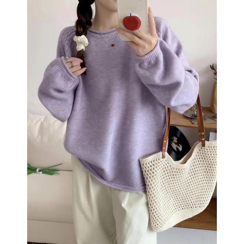 Casual Versatile Fashion Knitted Pullover Women's New Women's Autumn and Winter Loose Lazy Wind Knitted Sweater