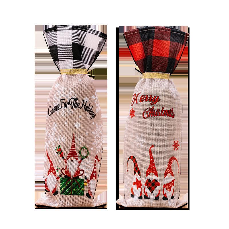 Christmas Forest Elder Fabric Wine Bottle Bag With Drawstring For Holiday Gift Packaging