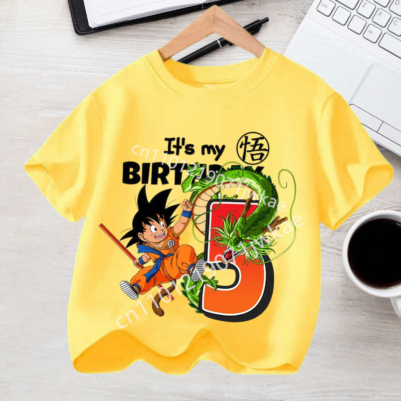 Boy Girl Clothes Anime Short Sleeve Kids White Loose Gift Dragon Ball Goku T-shirt Cotton for Children Birthday Figure Tee Top