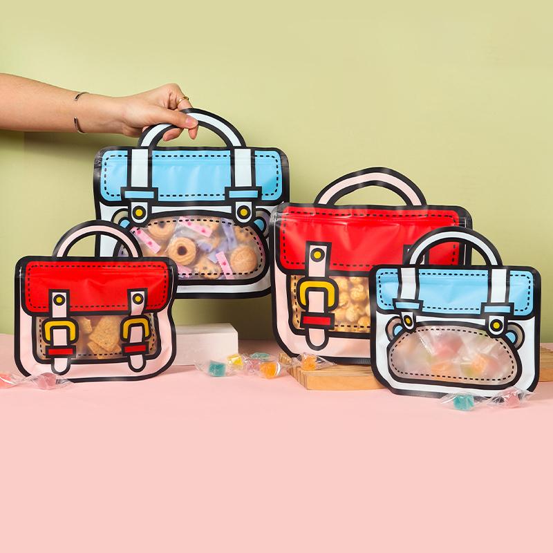 12/1PCS  Creative Gifts Packaging Bags Cartoon School Bag Shape Candy Zip Lock Biscuit Packaging Bag Stand Up Snack Gift Bag