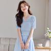 Thin high-end V-neck linen short sleeved knitted shirt, summer new casual T-shirt, pullover top, versatile women's clothing