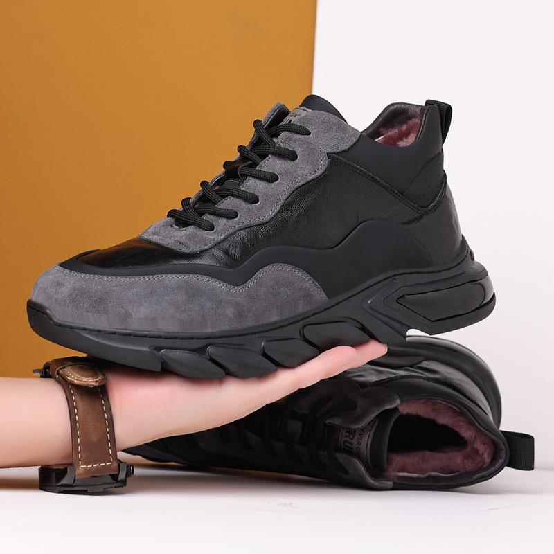 2025 Winter New Leather Wool Men's Cotton Shoes Velvet Warm Student Sports Leisure Fashion Leather Shoes Men's Shoes