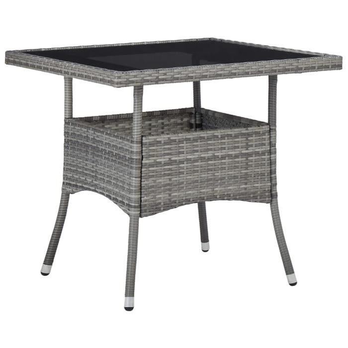 Ensemble à dîner de jardin - VIDAXL - 3 pcs - Résine tressée - Verre trempé - Gris