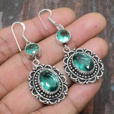 Aqua Apatit Ädelsten 925 Sterling Silver Handgjord Underbar Smycke Örhänge