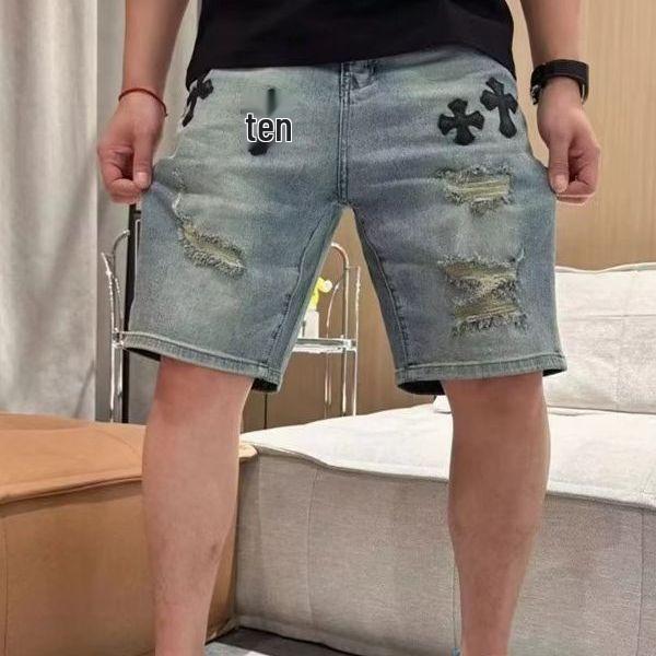 

Men s Retro Ripped Raw Edge Denim Shorts - Washed Wide-Leg Mid-Length Summer Design 29 синій