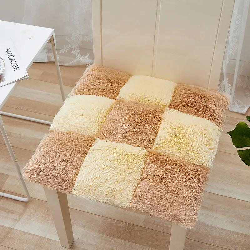 Thickened Seat Cushion Winter Plush Plaid Office Chair Cushion Thick Soft Floor Cushions Anti Slip Car Seat Mat Home Decor