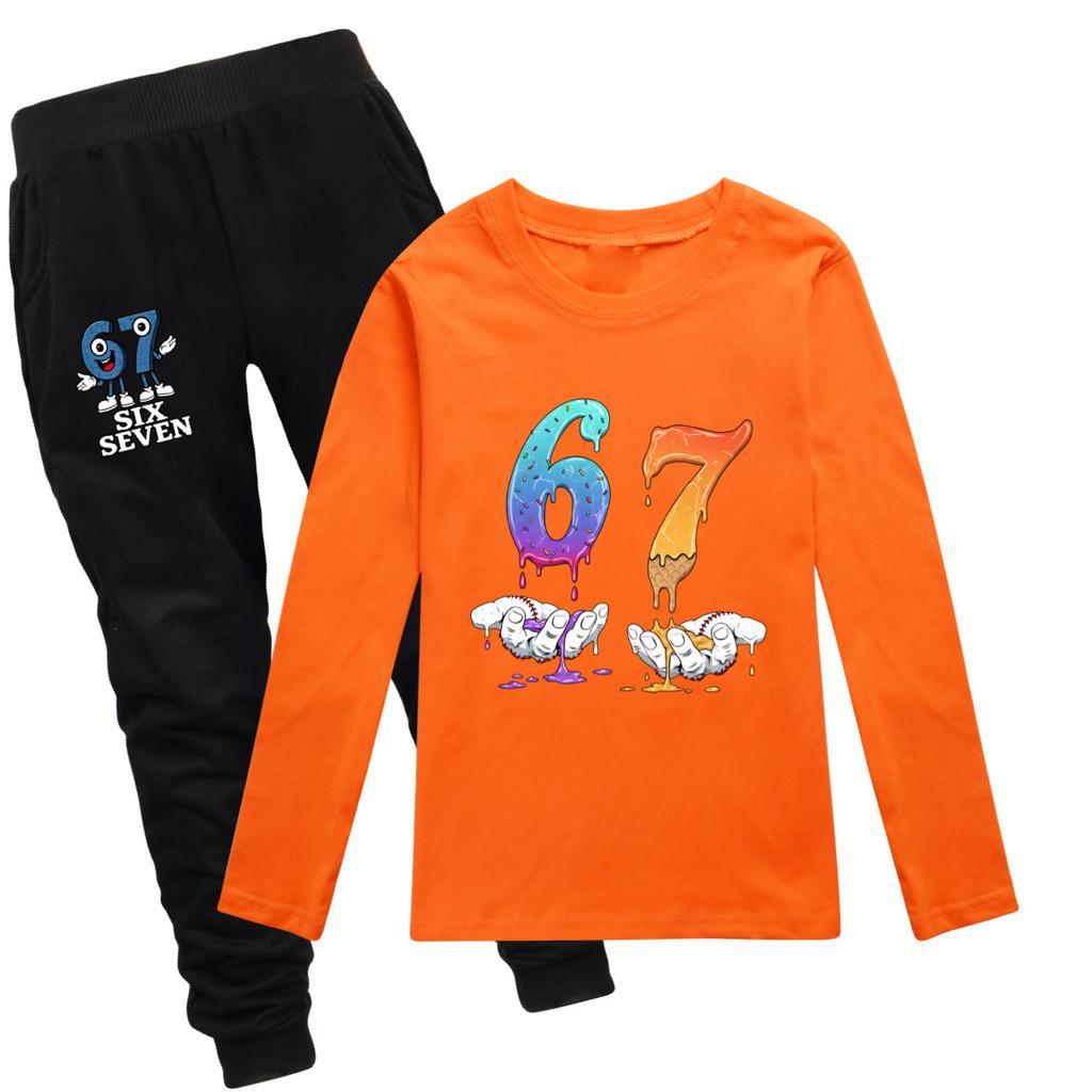 

5231 Kids Boys Girls Steal a Brainrot 67 Print T-shirt Pants Clothes Set 160cm помаранчевий