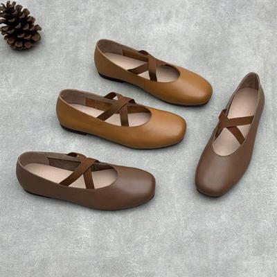 Codzienne buty pojedyncze z prawdziwej skóry Wiosna i Lato Kwadratowy nosek Płaskie Miękka skóra bydlęca Mary Jane Damskie buty