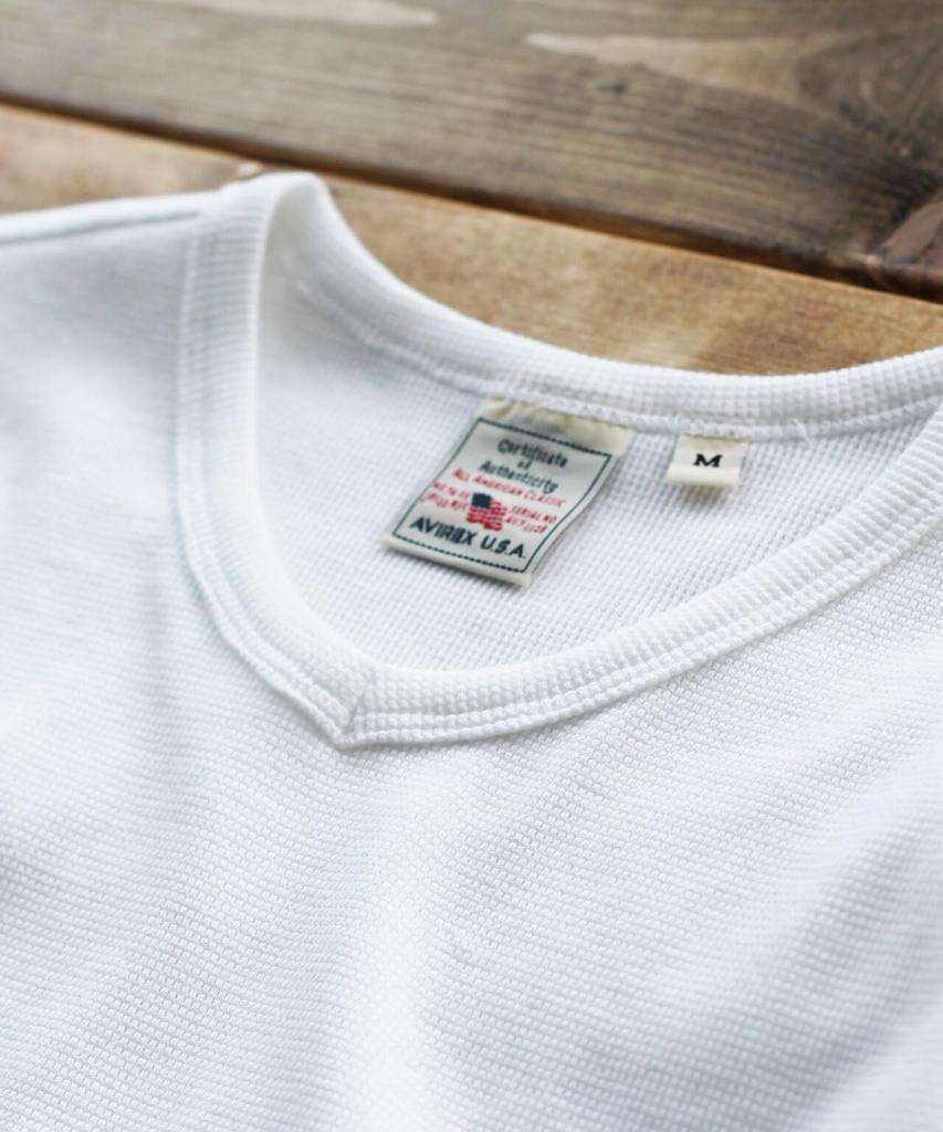AVIREX DAILY MINI WAFFLE V-NECK T-SHIRT 6143149 men's S white