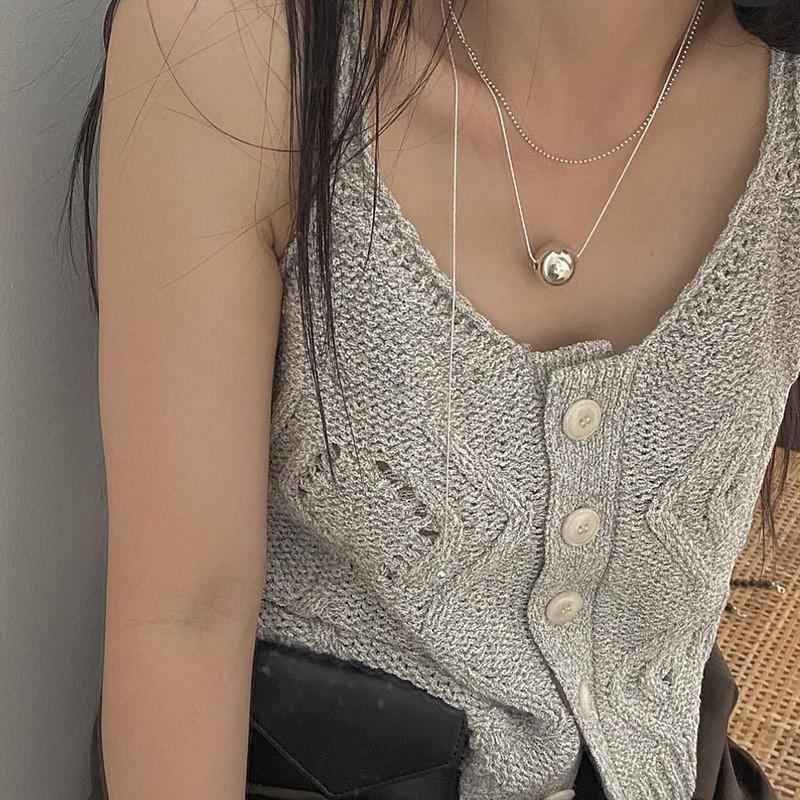 New 925 Silver Smooth Bead With Snake Chain Long Pendant Necklaces for Women Aesthetic Tassel Clavicle Chain Choker Fine Jewelry