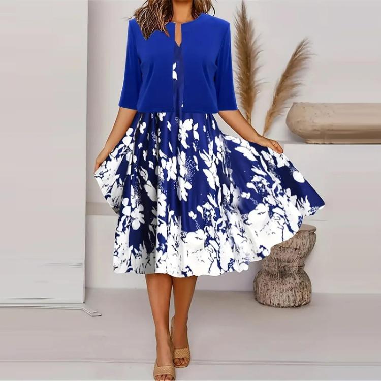 

Женский летний комплект из двух частей с цветочным принтом, наряды с коротким рукавом L синий