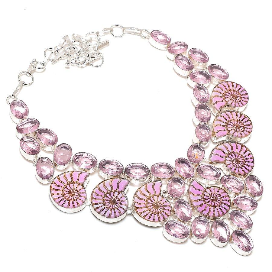 

Натуральный ископаемый аммонит, кунцит, ювелирное изделие из стерлингового серебра 925 пробы, ожерелье 18 F7u58