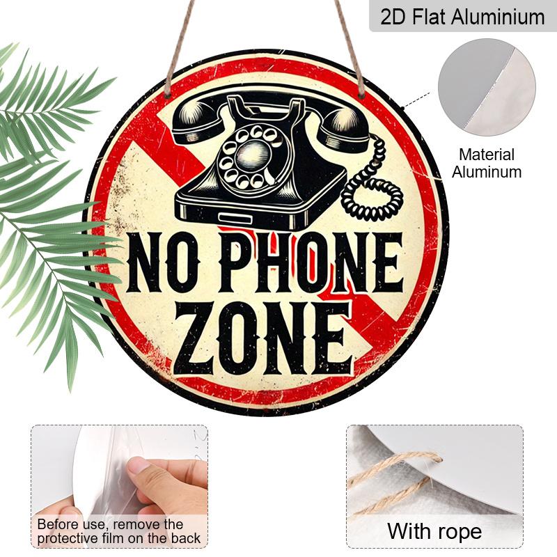 2D Flat 1pc, 8x8 in, No Phone Zone Round Aluminum Metal Sign - HD 2D Print, Perfect for Bedroom, Office, Living Room & Cafe Wall Decor - for Home