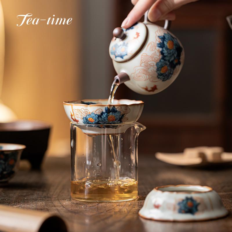 Ru Kiln Tea Strainer Aesthetic Tea Sieve Ceramic Leaf Filter Gracked Can Nurture Stainer Accessories Mate Teapot Infuser Tool
