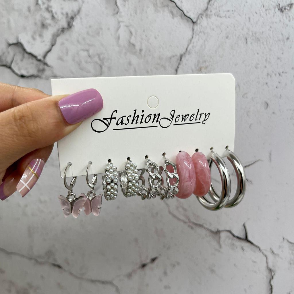 Gold-Pearl Punk Hoop Earrings Set for Women
