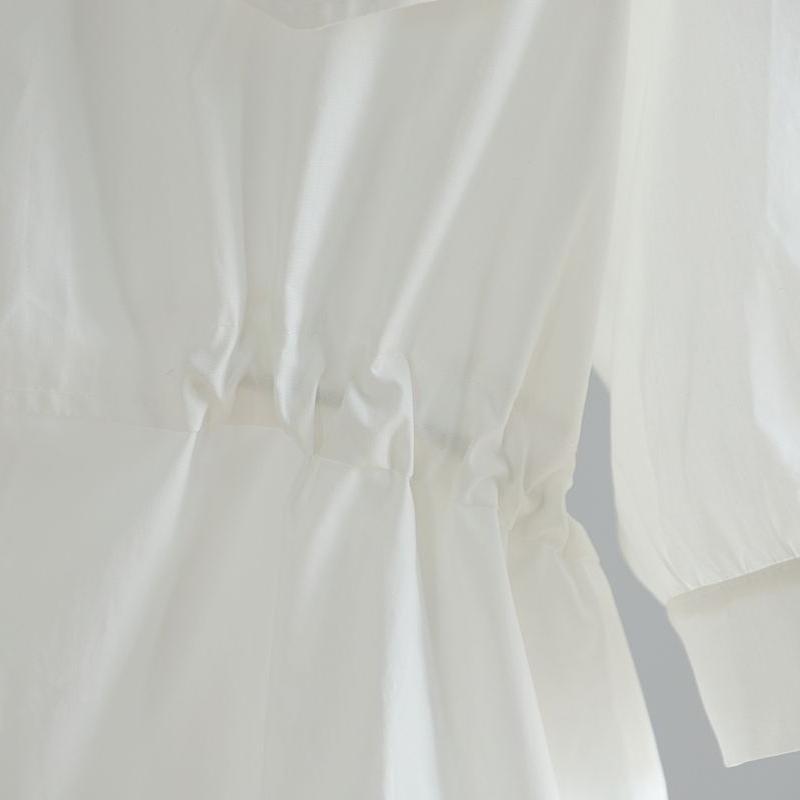 Summer Loose Drawstring Waist Shirt Dress Women's Korean Style Top