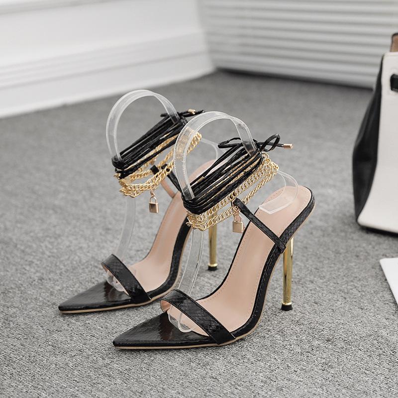 Fashion Women’s High Heel Sandals – Chain Lock Ankle Strap Design, Stylish Multi-Color High Heels for Fashion Party & Daily Wear