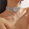 Fashion Exaggerated Multi-Layer Diamond Color Oval Crystal Necklace Bundle Necklace Banquet Jewelry Accessories