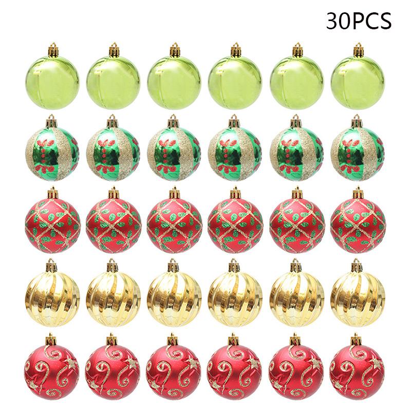 

30Pcs 6cm Electroplated Plastic Ball Christmas Tree Decor Painted Round Ball Festival Hanging Ornament A