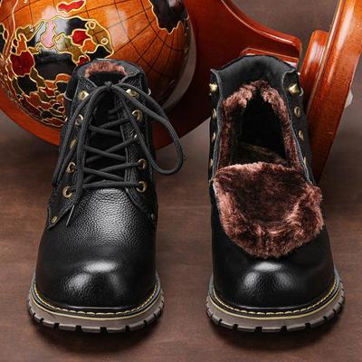 Zimné topánky z pravej kože pre mužov Teplé Pohodlné topánky do snehu Full Grain Leather pánske zimné topánky