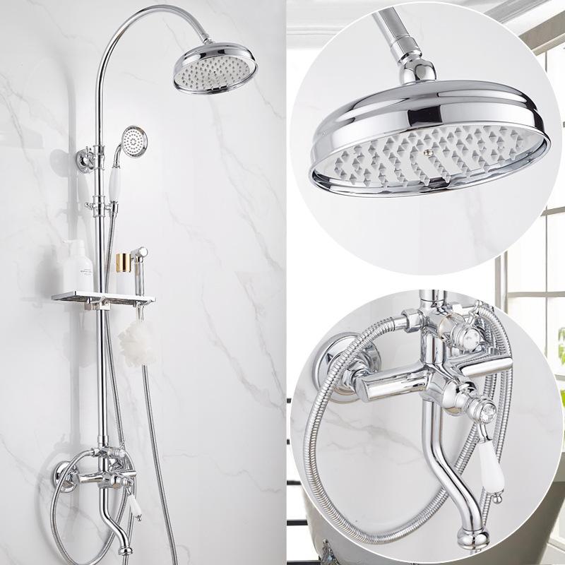 Tuqiu Gold Badezimmer Duscharmatur Set Chrom Badezimmer Regendusche Mischbatterie Poliertes Gold Messing Bad- und Duscharmatur Set