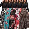 Damen Blumenmuster Patchwork Langarm Cocktailparty Großes Schwingendes Maxi-Kleid