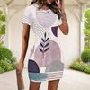 Women Plus Size Round Neck Short Sleeve White Orange Black Geometric Printed Fitted Mini Dress