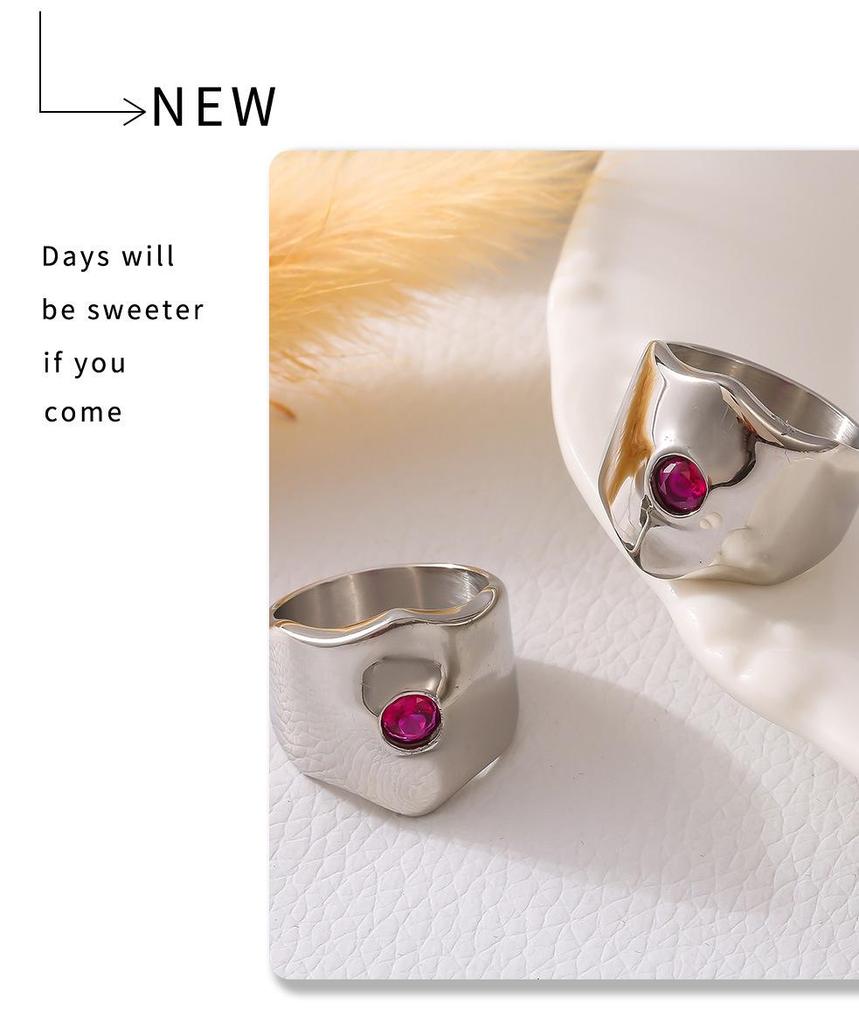 Elegantní evropský a americký šik zirkonový prsten - Široký pásek, Leštěný, Exagerovaný design, Nerezová ocel, Neblednoucí 18k pozlacení.