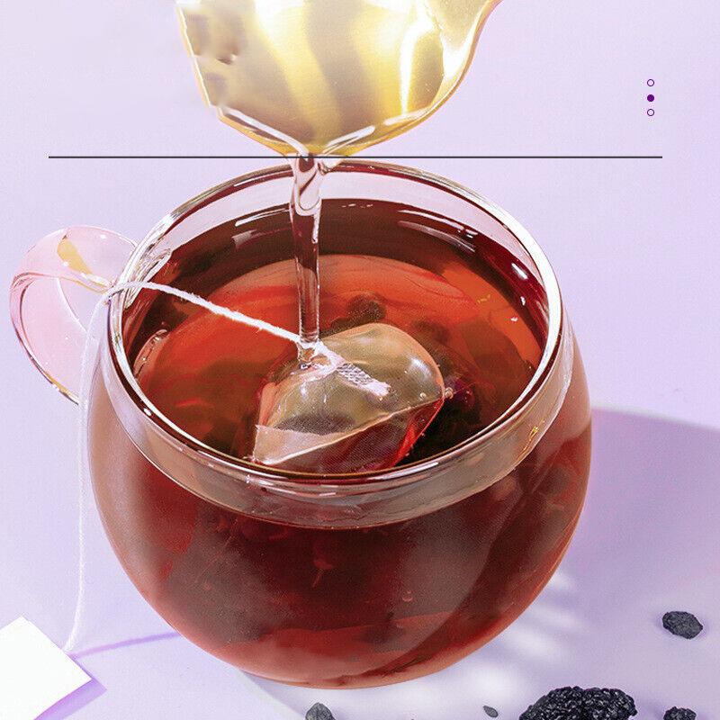 Saquinho de chá de amoreira, arroz preto, chá de gergelim preto, chá de seda de milho, madressilva