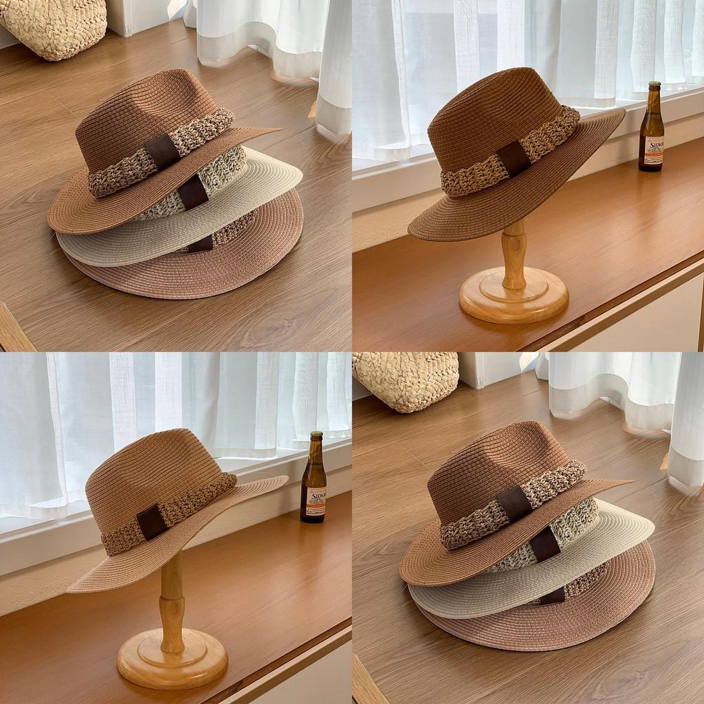French British Style Wide Brim Straw Hat With Sun Protection For Summer Outdoor Fashion