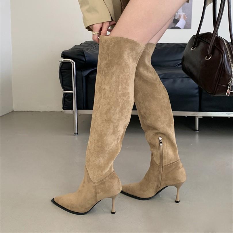 2025 Autumn and Winter New Retro Pointed Thin Heel Knight Boots Two Wear Long Boots Femininity Tall Thin Boots