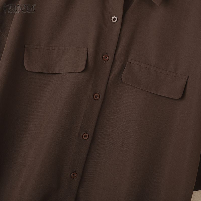 ZANZEA Women Casual Turn Down Collar Loose Half Sleeve Dress