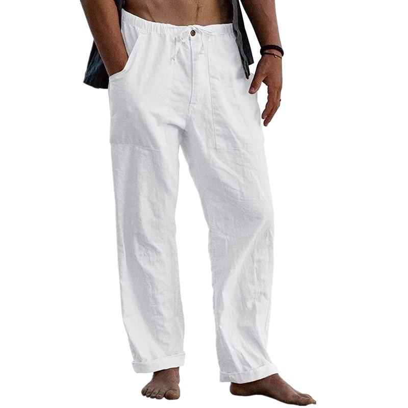 

Summer Non Elastic Waist with Drawstring Button and Pocket Loose Men’s Casual Pants 5XL світло-синій колір