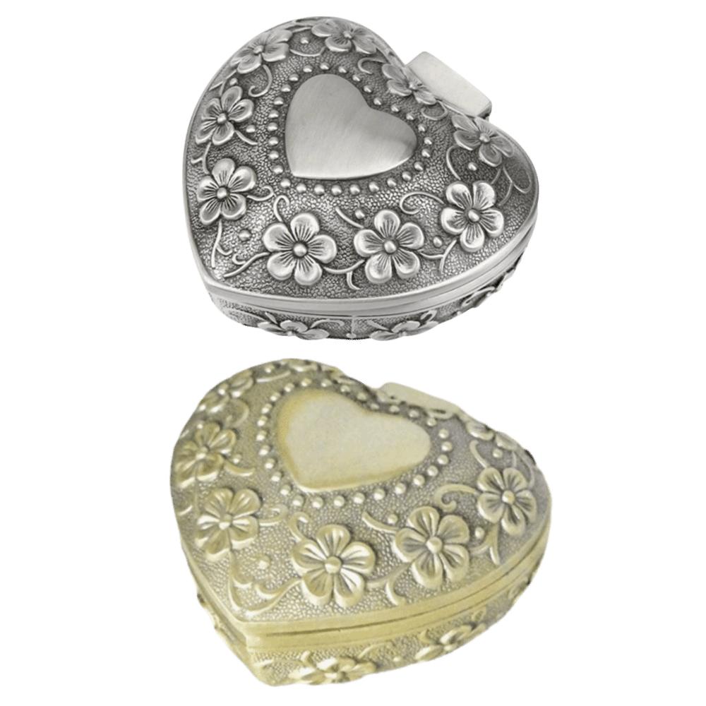 Metal Construction Vintage Jewelry Box Carved Flower Heart Jewelry Box For Earring