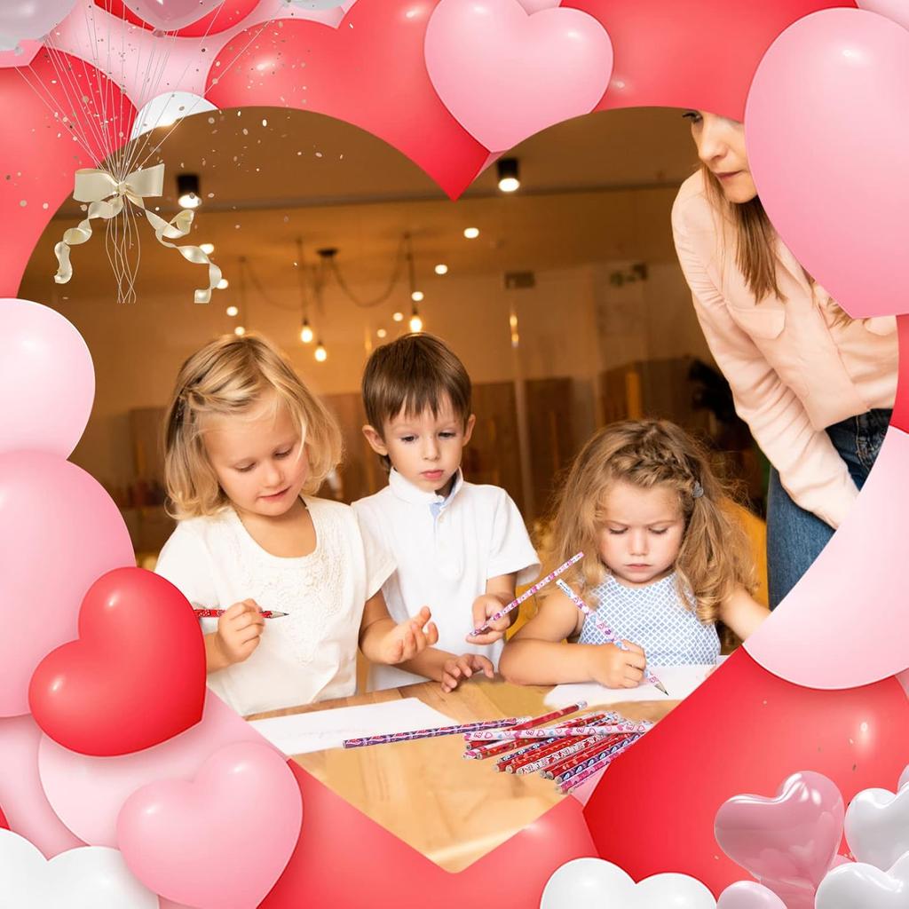 24 Pieces Valentine's Day Pencils for Kids Valentines Pencil Bulk Holiday Pencils with Top Erasers Pencils for Valentine's Day Gifts Party Favors