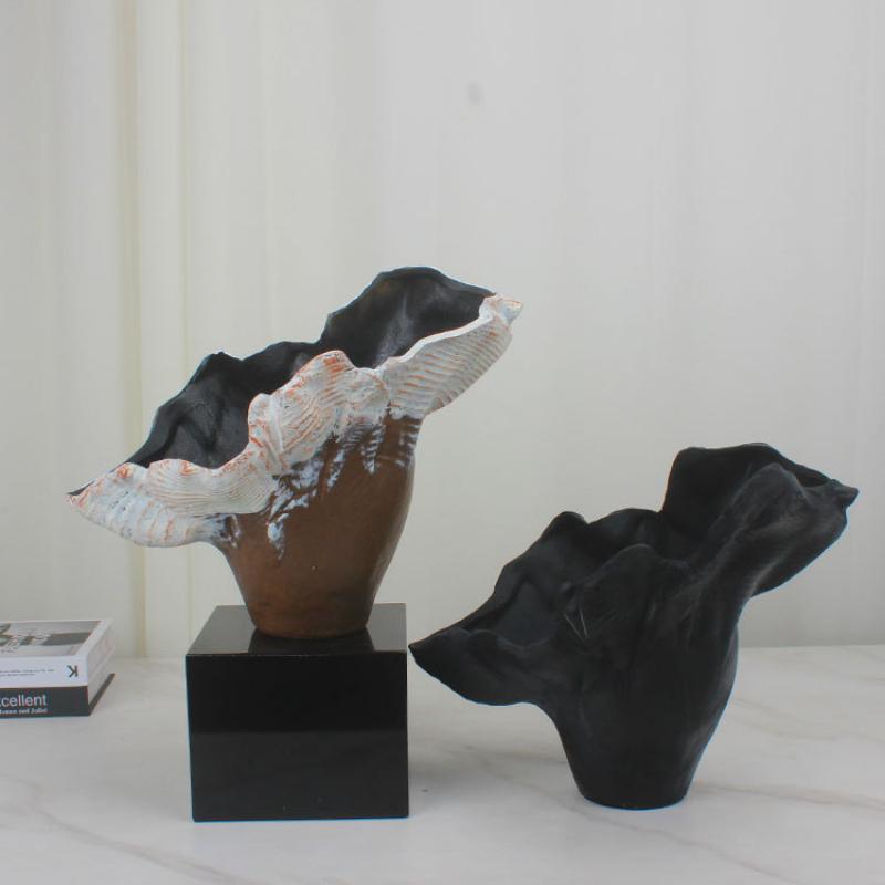 

Resin Handicraft Flower Vase Irregular Wide Mouth Flowerpot Abstract Resin Sculpture Floral Arrangement Home Decoration