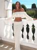 Sexy Knit One-neck Long Sleeve Short Top Drawstring Half Skirt Beach Two-piece 2025 Women Summer Swimsuit Cover Up Chic Set K172