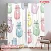 2pcs,2D Plane Printing Window Curtain Pastel Cats Design Polyester (without Rod) Festive Ldeal for Bedroom, Living Room