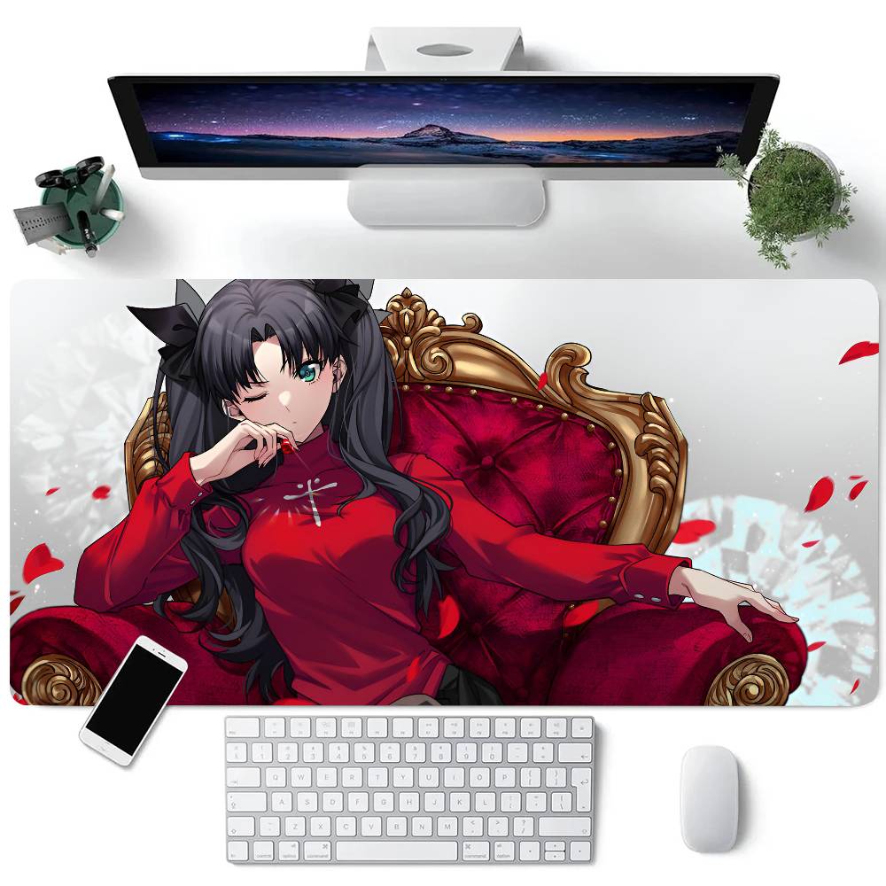 Anime Girl Tohsaka Rin Mouse Pad Large Gaming Keyboard Mat LockEdge Rubber Computer Office Accessories