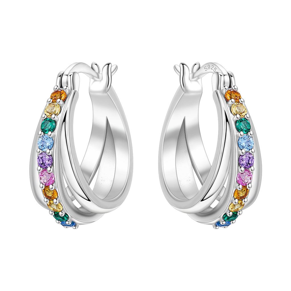 Orstarry S925 Silver Hoop Earrings Sparkling Blue Yellow Zircon Jewelry For Women Party Gifts