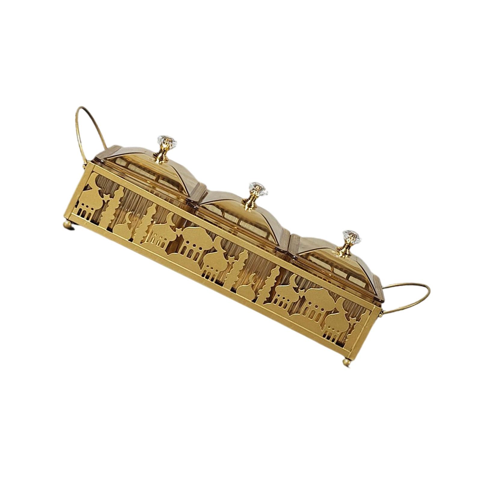 

Поднос для десерта Ид Мубарак Рамадан Золотое сервировочное блюдо Коробка для хранения закусок Металлическое блюдо для украшения праздничного стола 2