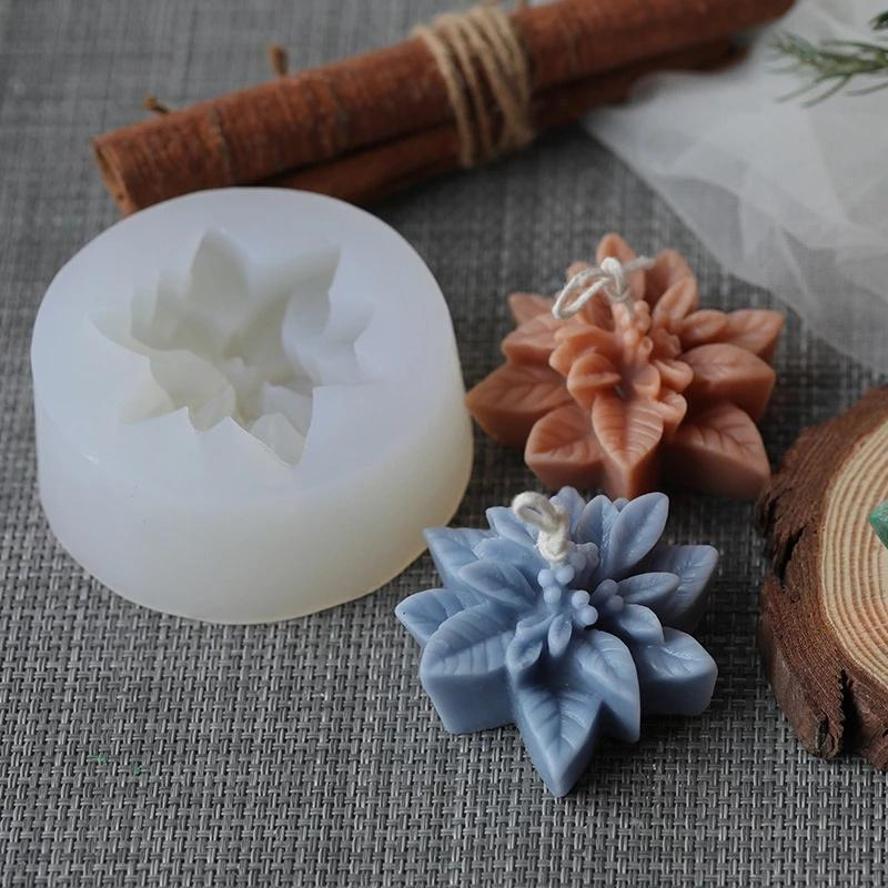 Weihnachts-Aromatherapie-Kerzenform Weihnachtsblume Silikonform Harzformen Kuchendekoration Handgemachte Seifenform Kerzenherstellung