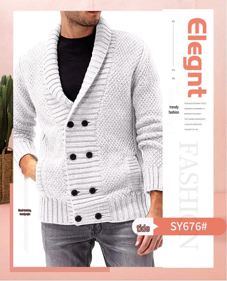 Men's Long Sleeve Solid Color Knitwear - Autumn/Winter Fashion, Comfortable Lapel Design.