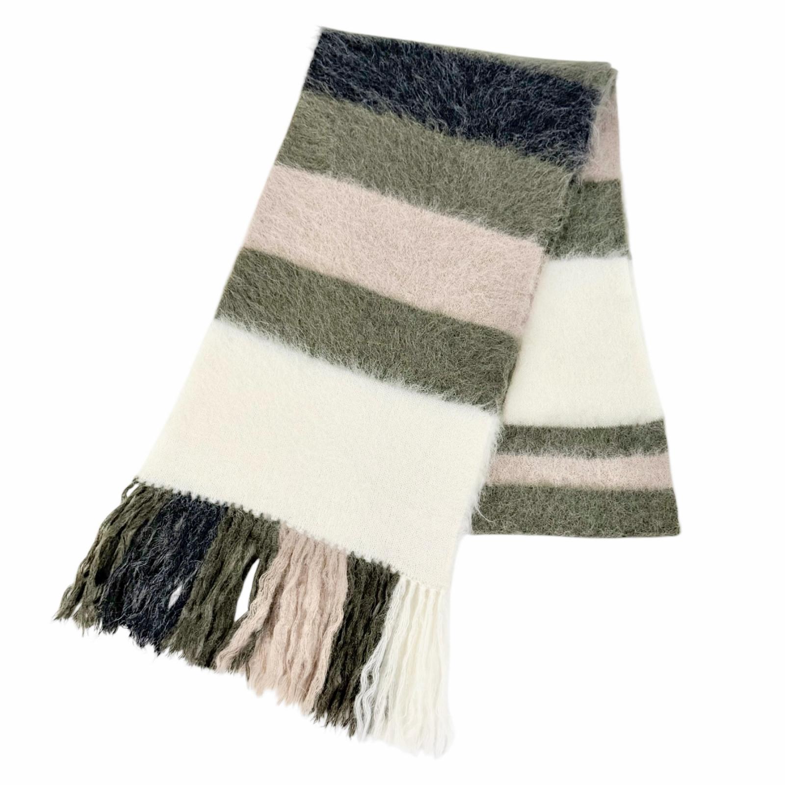 Great Brunello Cucinelli Scarf Multi-border pattern fringe long dress mohair Used
