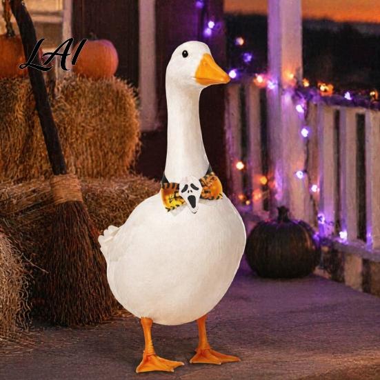 Versatile Outdoor Goose Costume Halloween Bow Tie Porch Statue Accessories Spooky Skull Ghost Gift for Owners Tie Lawn Statue Holiday Yard