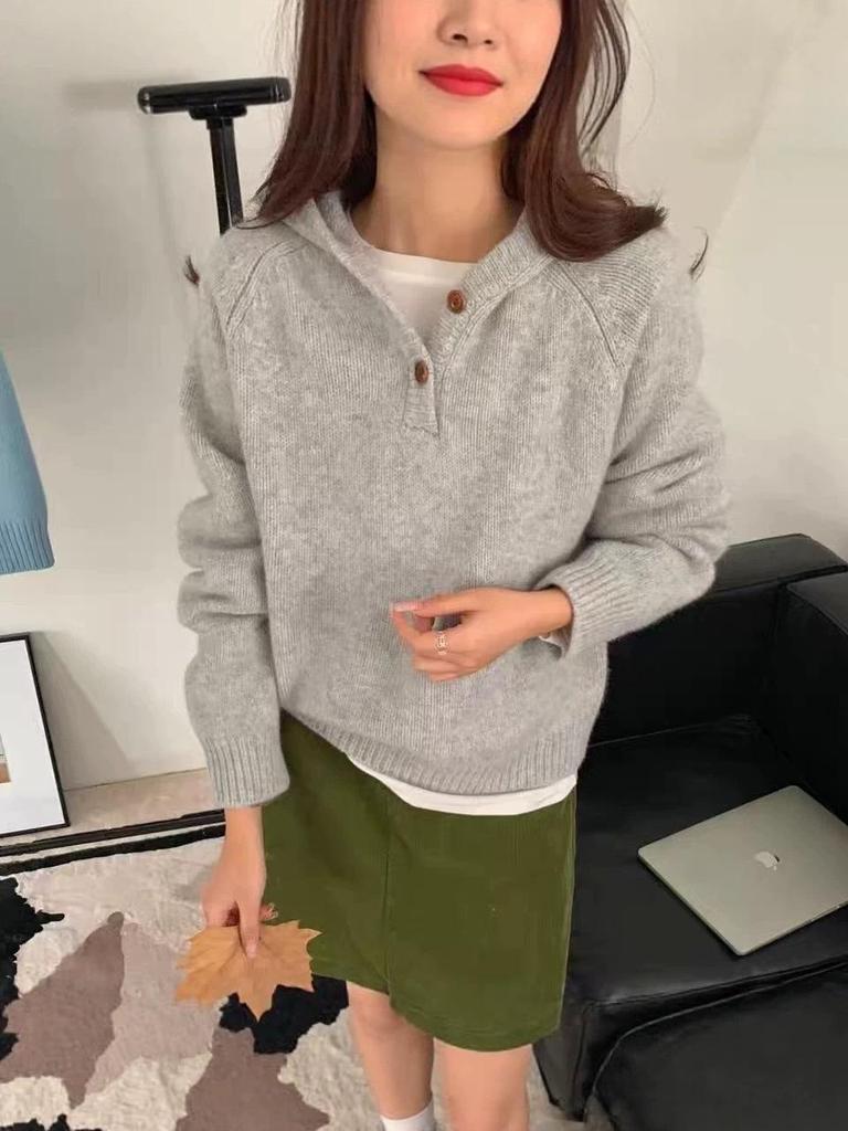 Women's 100% Wool Hoodie Sweater - Autumn/Winter Thick, Loose, Casual Knit Jacket